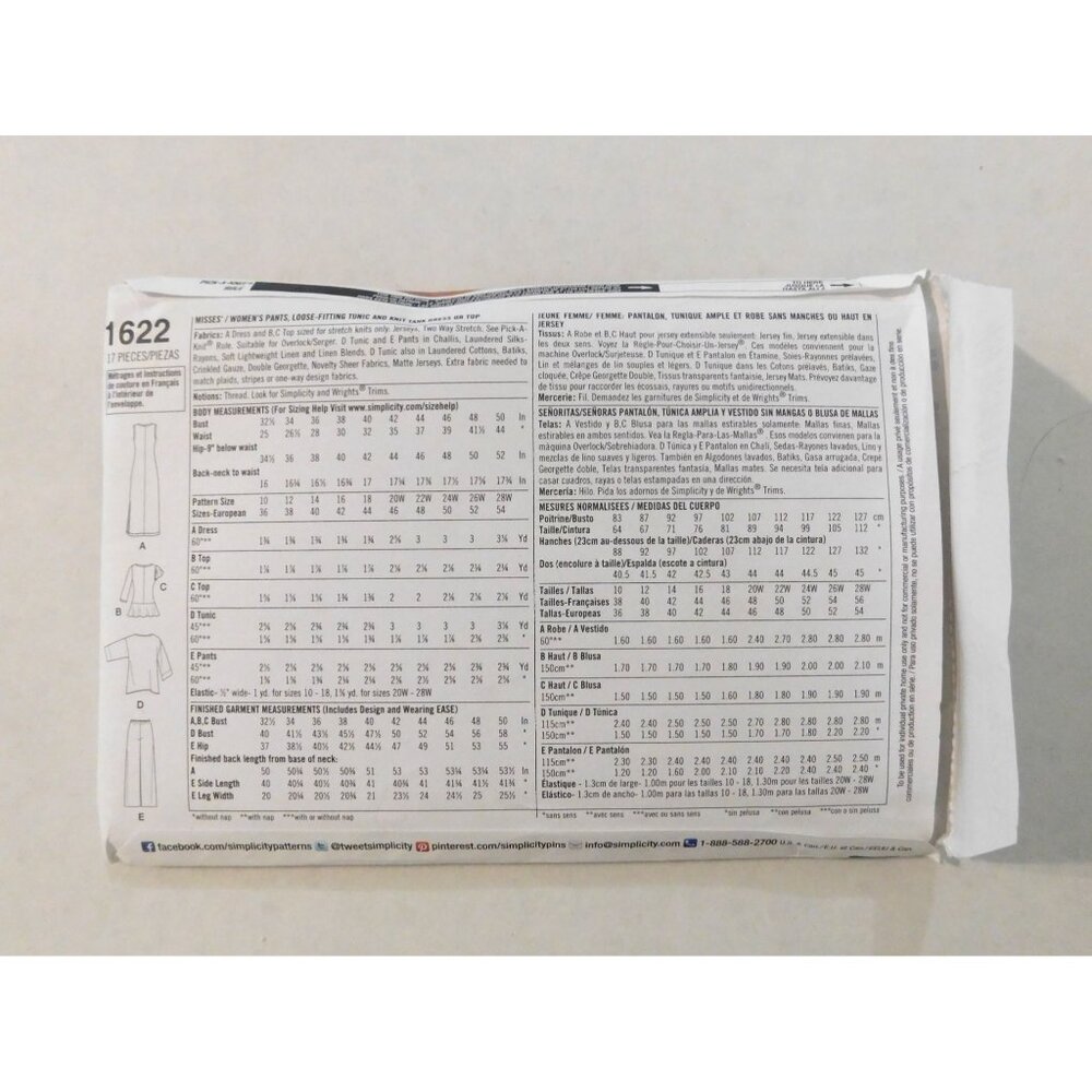 Simplicity 1622 Khaliah Ali Dress Tunic Top Pants Sizes 10 - 18 Sewing Pattern - Picture 3 of 4